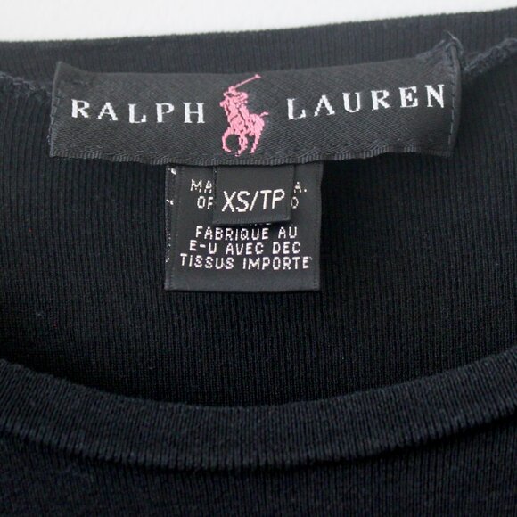 Ralph Lauren Vintage 90's Pink Race Stripe Black Long-Sleeve T-Shirt Extra Small - Picture 4 of 4